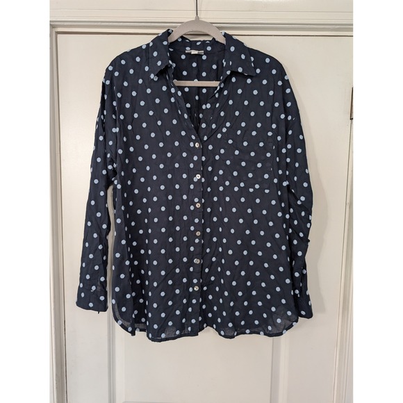 J Jill Women's Button Down Shirt Blue Polka Dot Long Sleeve Cotton Casual medium - Picture 1 of 7